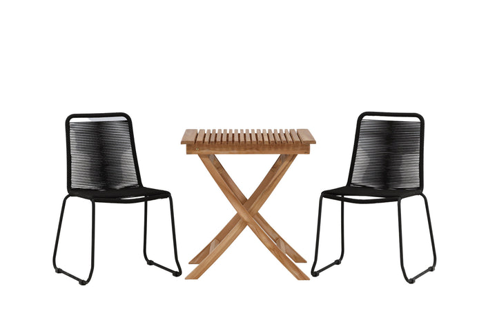 Venture Home Ghana - Folding Table- Natural - Teak - 70*70cm _1+ Lindos Stacking Chair - Black Alu / Black Rope _2