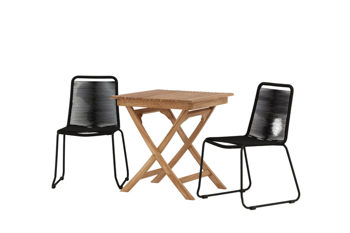 Venture Home Ghana - Folding Table- Natural - Teak - 70*70cm _1+ Lindos Stacking Chair - Black Alu / Black Rope _2