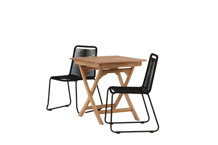 Venture Home Ghana - Folding Table- Natural - Teak - 70*70cm _1+ Lindos Stacking Chair - Black Alu / Black Rope _2