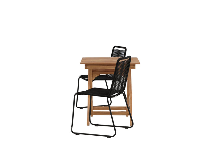 Venture Home Ghana - Folding Table- Natural - Teak - 70*70cm _1+ Lindos Stacking Chair - Black Alu / Black Rope _2