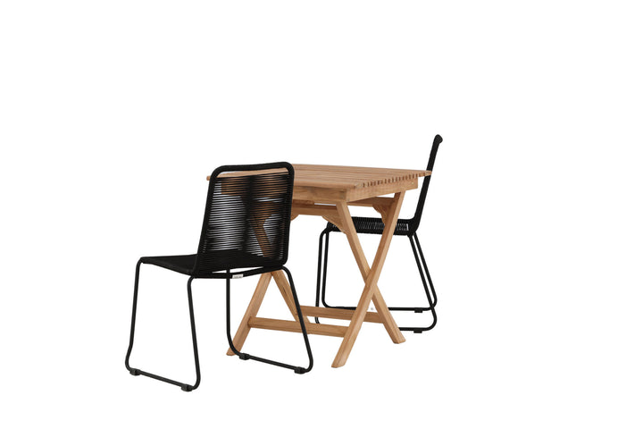 Venture Home Ghana - Folding Table- Natural - Teak - 70*70cm _1+ Lindos Stacking Chair - Black Alu / Black Rope _2