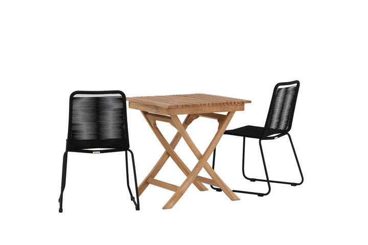 Venture Home Ghana - Folding Table- Natural - Teak - 70*70cm _1+ Lindos Stacking Chair - Black Alu / Black Rope _2