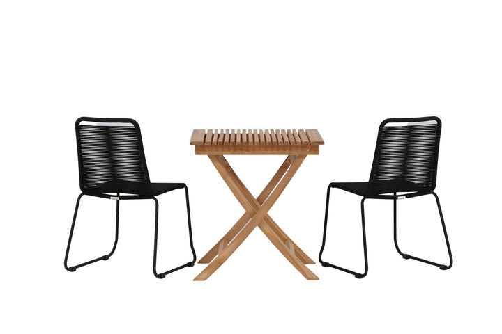 Venture Home Ghana - Folding Table- Natural - Teak - 70*70cm _1+ Lindos Stacking Chair - Black Alu / Black Rope _2