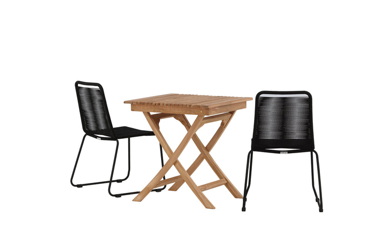 Venture Home Ghana - Folding Table- Natural - Teak - 70*70cm _1+ Lindos Stacking Chair - Black Alu / Black Rope _2