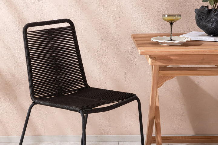 Venture Home Ghana - Folding Table- Natural - Teak - 70*70cm _1+ Lindos Stacking Chair - Black Alu / Black Rope _2