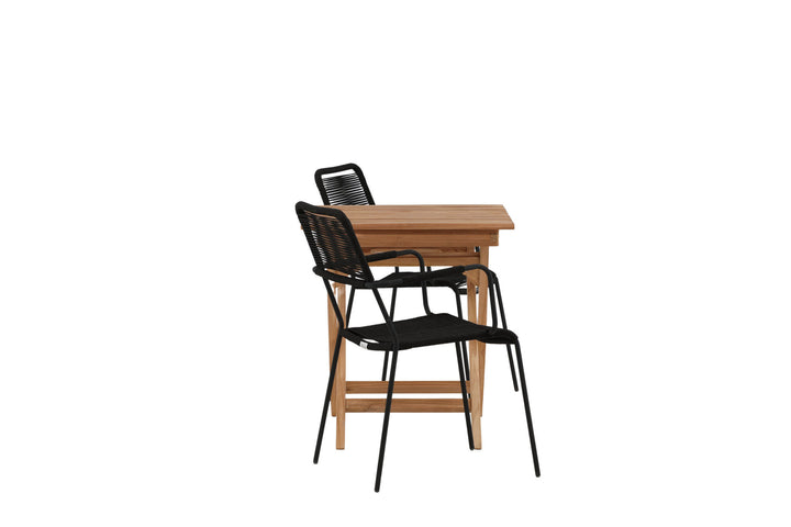 Venture Home Ghana - Folding Table- Natural - Teak - 70*70cm _1+ Lindos Armchair - Black Alu / Black Rope _2