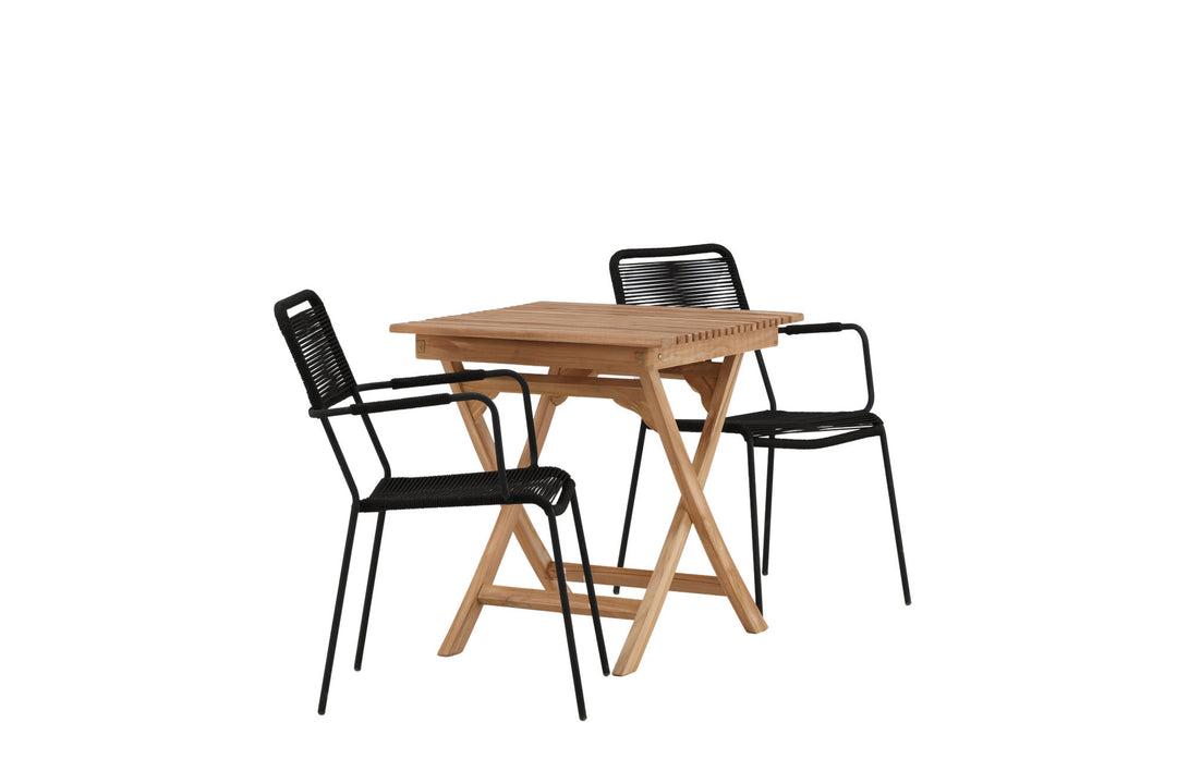 Venture Home Ghana - Folding Table- Natural - Teak - 70*70cm _1+ Lindos Armchair - Black Alu / Black Rope _2