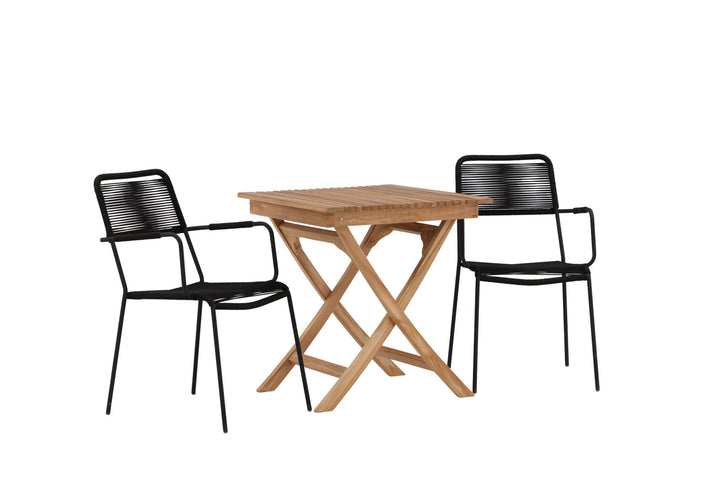 Venture Home Ghana - Folding Table- Natural - Teak - 70*70cm _1+ Lindos Armchair - Black Alu / Black Rope _2