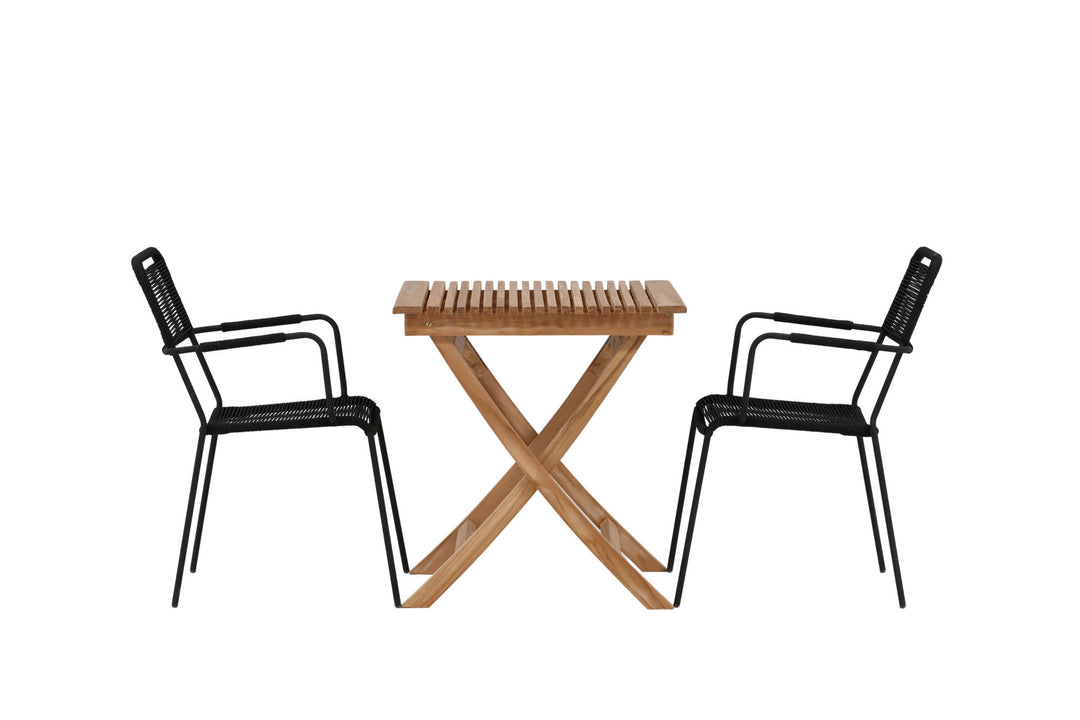 Venture Home Ghana - Folding Table- Natural - Teak - 70*70cm _1+ Lindos Armchair - Black Alu / Black Rope _2