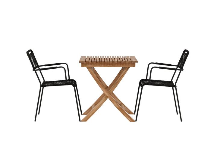 Venture Home Ghana - Folding Table- Natural - Teak - 70*70cm _1+ Lindos Armchair - Black Alu / Black Rope _2