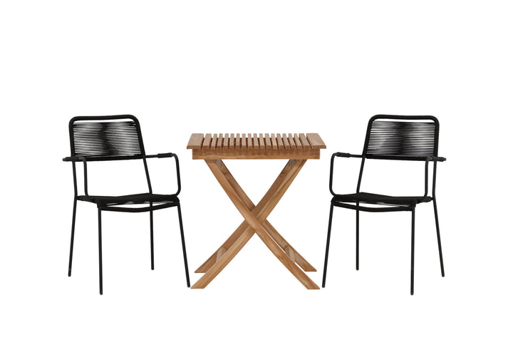 Venture Home Ghana - Folding Table- Natural - Teak - 70*70cm _1+ Lindos Armchair - Black Alu / Black Rope _2