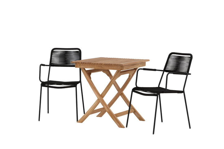 Venture Home Ghana - Folding Table- Natural - Teak - 70*70cm _1+ Lindos Armchair - Black Alu / Black Rope _2