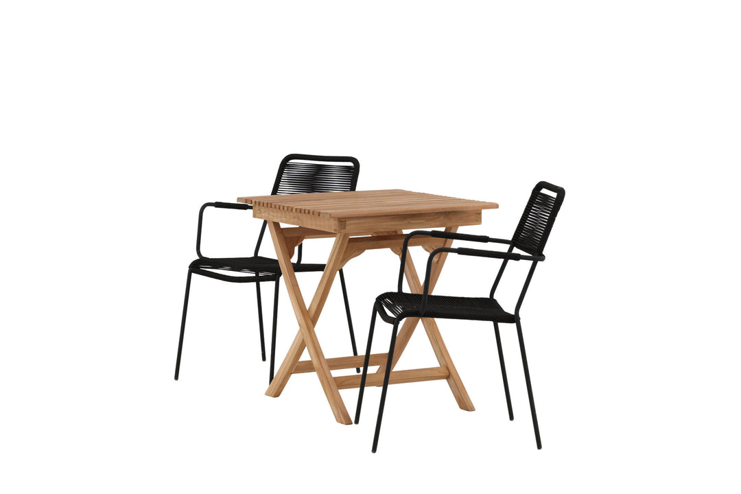 Venture Home Ghana - Folding Table- Natural - Teak - 70*70cm _1+ Lindos Armchair - Black Alu / Black Rope _2