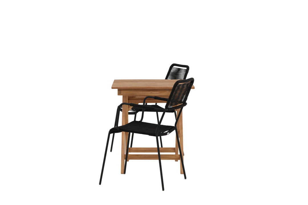 Venture Home Ghana - Folding Table- Natural - Teak - 70*70cm _1+ Lindos Armchair - Black Alu / Black Rope _2