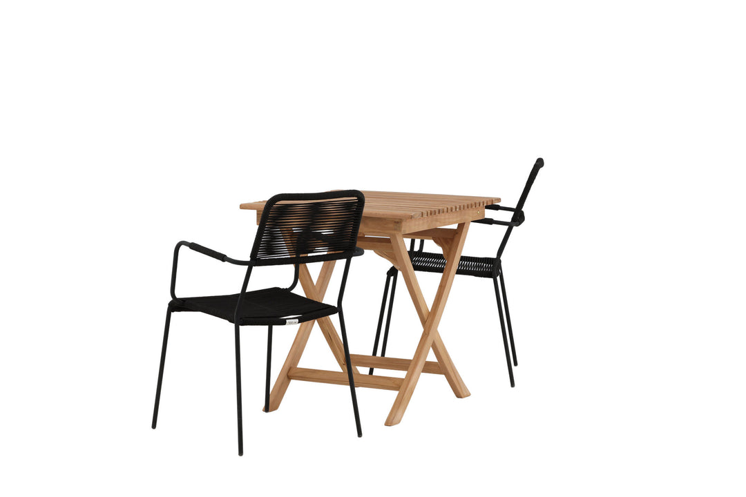 Venture Home Ghana - Folding Table- Natural - Teak - 70*70cm _1+ Lindos Armchair - Black Alu / Black Rope _2