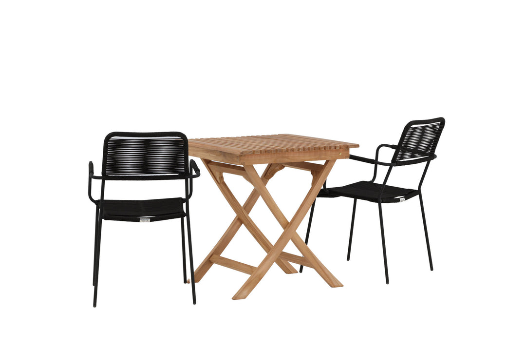 Venture Home Ghana - Folding Table- Natural - Teak - 70*70cm _1+ Lindos Armchair - Black Alu / Black Rope _2