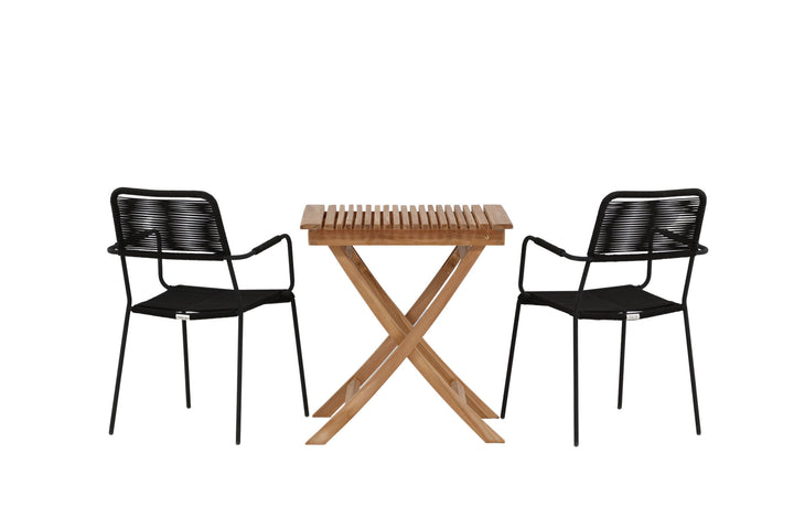 Venture Home Ghana - Folding Table- Natural - Teak - 70*70cm _1+ Lindos Armchair - Black Alu / Black Rope _2