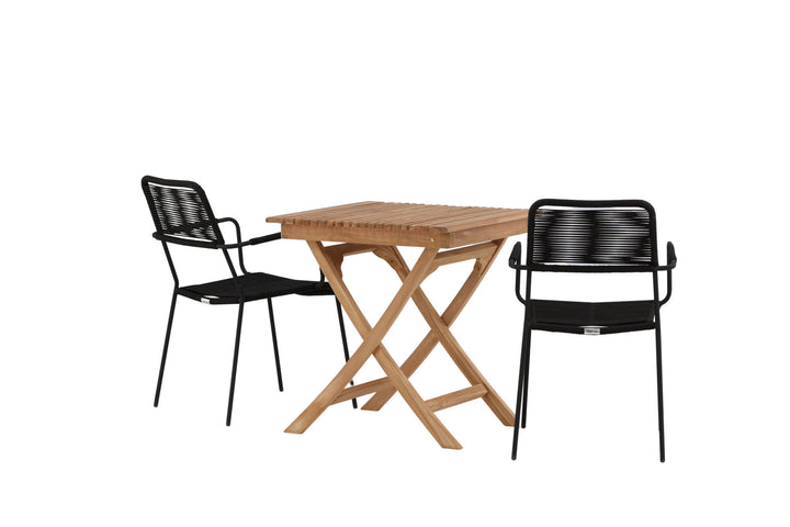 Venture Home Ghana - Folding Table- Natural - Teak - 70*70cm _1+ Lindos Armchair - Black Alu / Black Rope _2
