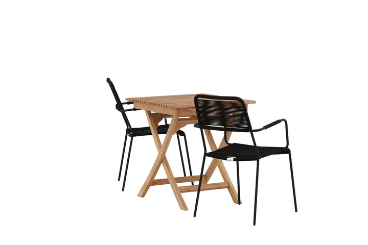 Venture Home Ghana - Folding Table- Natural - Teak - 70*70cm _1+ Lindos Armchair - Black Alu / Black Rope _2