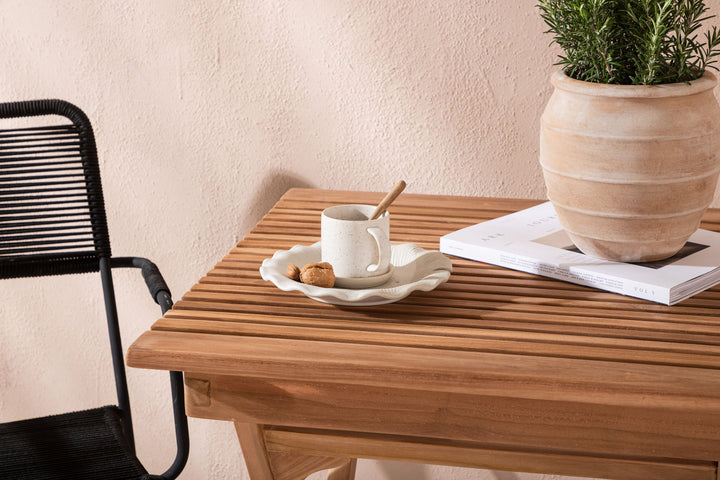 Venture Home Ghana - Folding Table- Natural - Teak - 70*70cm _1+ Lindos Armchair - Black Alu / Black Rope _2