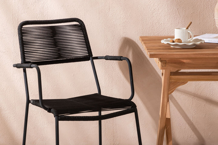 Venture Home Ghana - Folding Table- Natural - Teak - 70*70cm _1+ Lindos Armchair - Black Alu / Black Rope _2