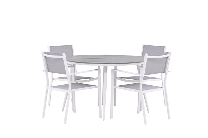 Venture Home Break - Dining Table Round- White / Grey - Alu / Aintwood - 120ø _1+ Copacabana Stacking Chair - White/Grey _4