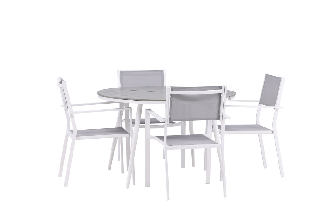 Venture Home Break - Dining Table Round- White / Grey - Alu / Aintwood - 120ø _1+ Copacabana Stacking Chair - White/Grey _4