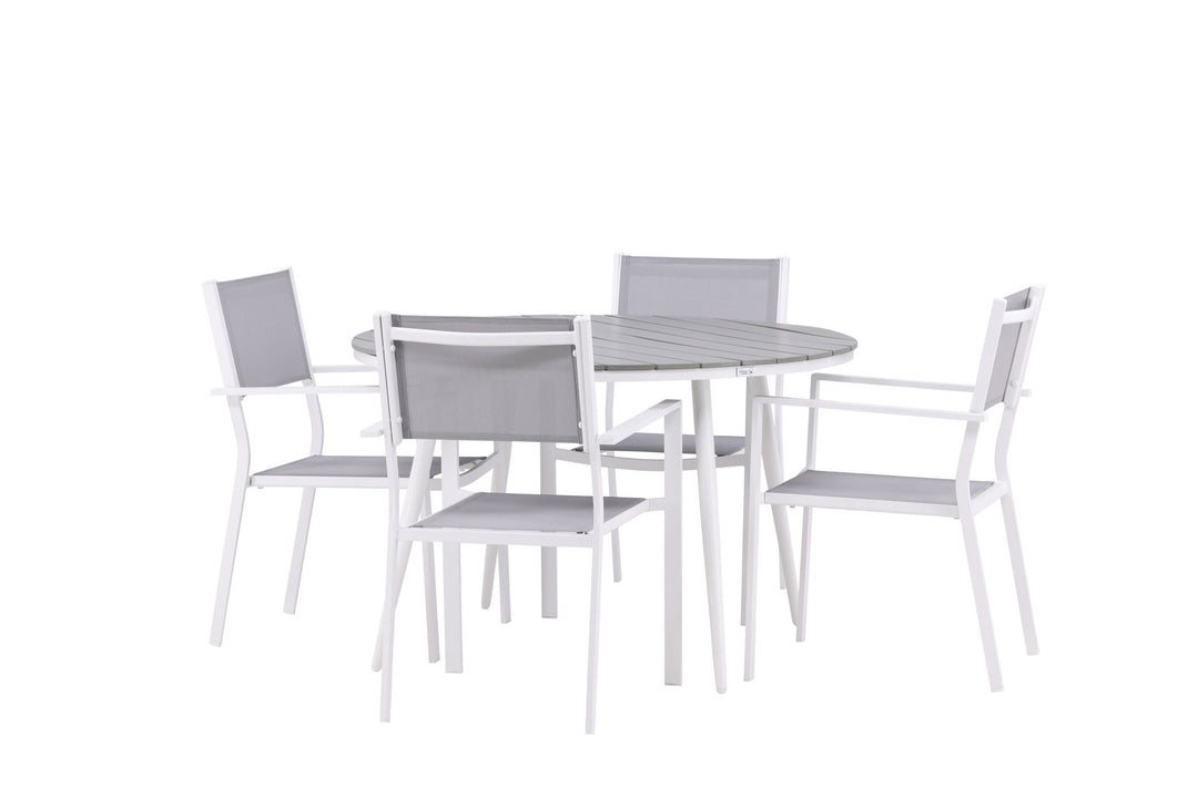 Venture Home Break - Dining Table Round- White / Grey - Alu / Aintwood - 120ø _1+ Copacabana Stacking Chair - White/Grey _4