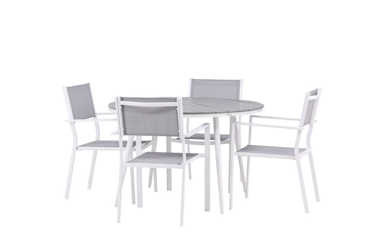 Venture Home Break - Dining Table Round- White / Grey - Alu / Aintwood - 120ø _1+ Copacabana Stacking Chair - White/Grey _4