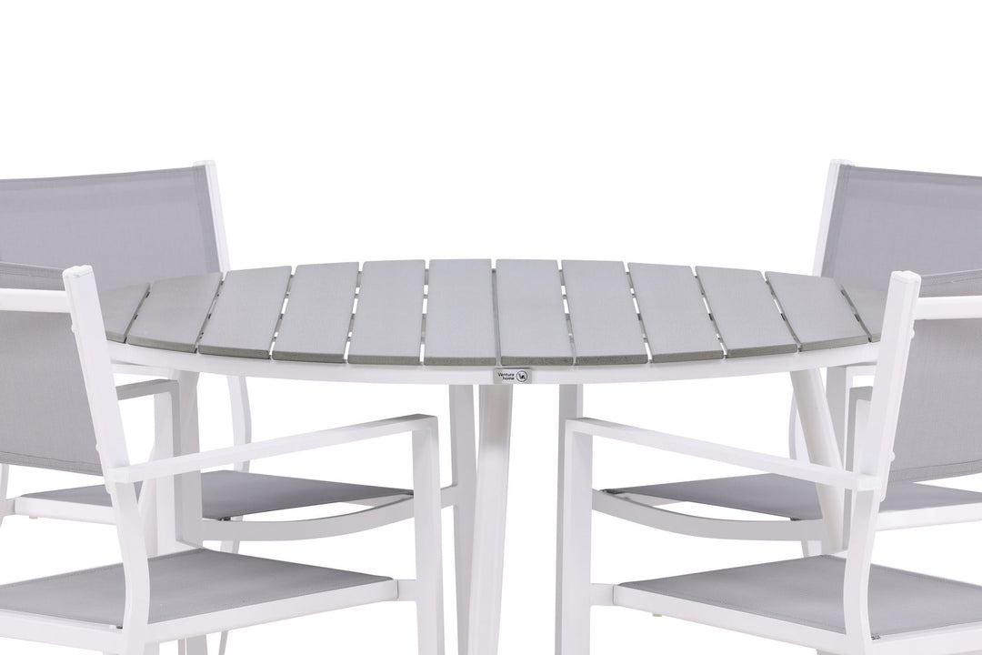 Venture Home Break - Dining Table Round- White / Grey - Alu / Aintwood - 120ø _1+ Copacabana Stacking Chair - White/Grey _4