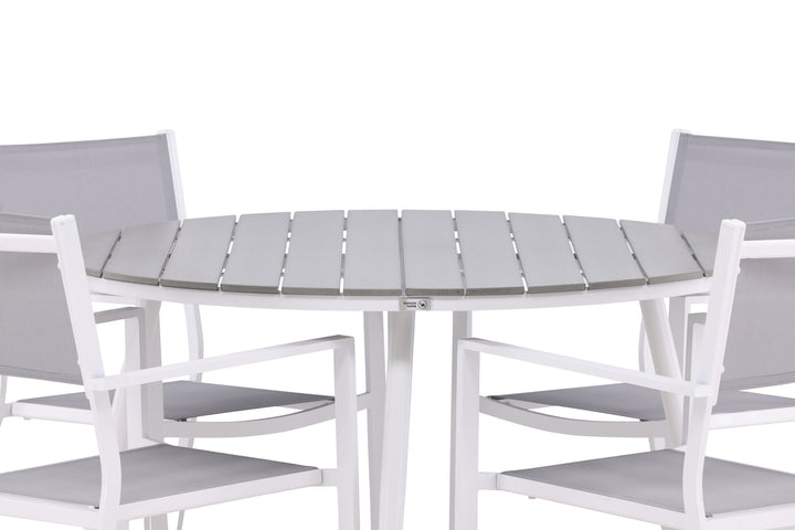 Venture Home Break - Dining Table Round- White / Grey - Alu / Aintwood - 120ø _1+ Copacabana Stacking Chair - White/Grey _4