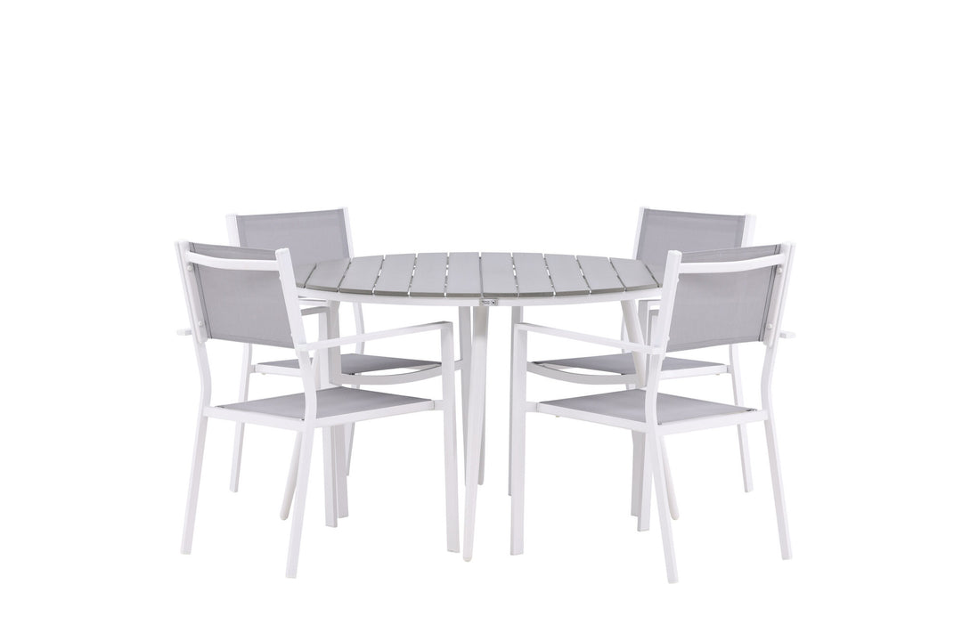 Venture Home Break - Dining Table Round- White / Grey - Alu / Aintwood - 120ø _1+ Copacabana Stacking Chair - White/Grey _4
