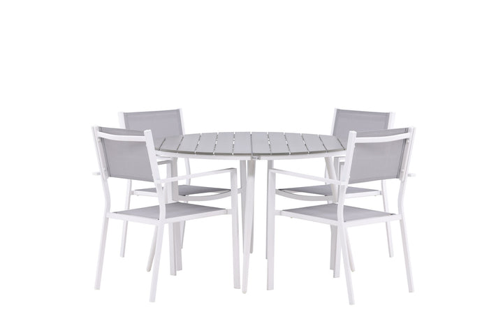 Venture Home Break - Dining Table Round- White / Grey - Alu / Aintwood - 120ø _1+ Copacabana Stacking Chair - White/Grey _4