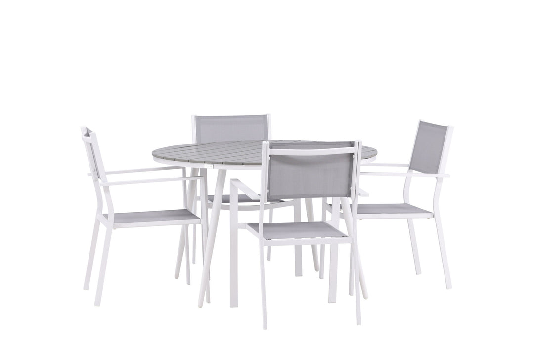 Venture Home Break - Dining Table Round- White / Grey - Alu / Aintwood - 120ø _1+ Copacabana Stacking Chair - White/Grey _4
