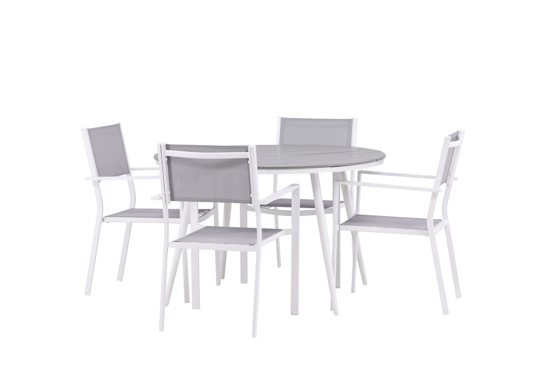 Venture Home Break - Dining Table Round- White / Grey - Alu / Aintwood - 120ø _1+ Copacabana Stacking Chair - White/Grey _4
