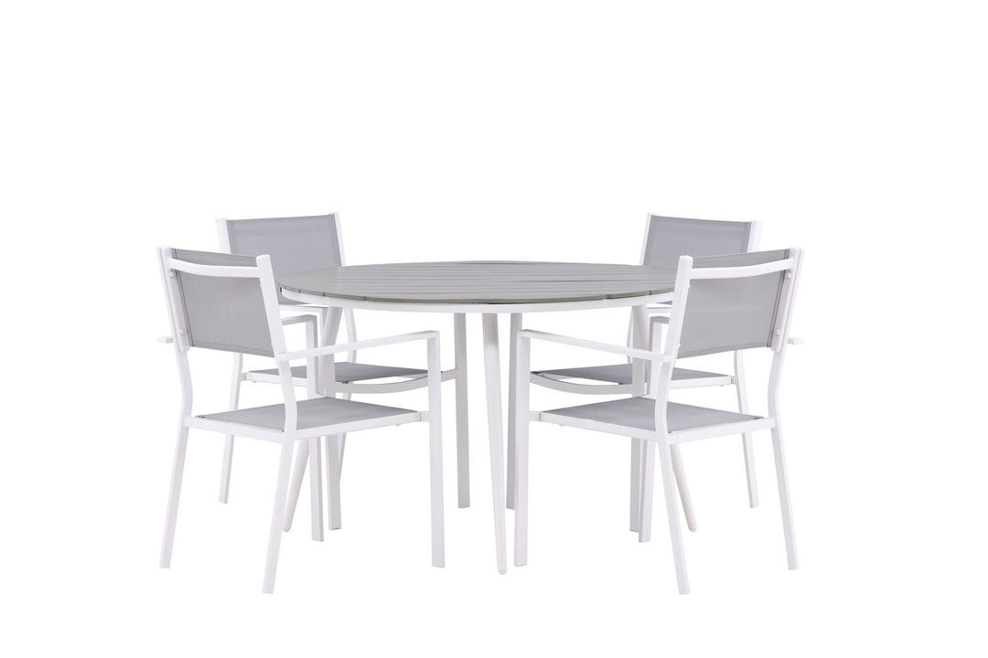 Venture Home Break - Dining Table Round- White / Grey - Alu / Aintwood - 120ø _1+ Copacabana Stacking Chair - White/Grey _4