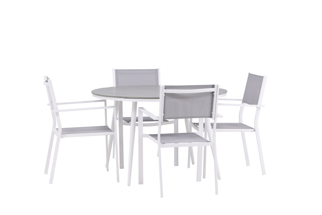 Venture Home Break - Dining Table Round- White / Grey - Alu / Aintwood - 120ø _1+ Copacabana Stacking Chair - White/Grey _4