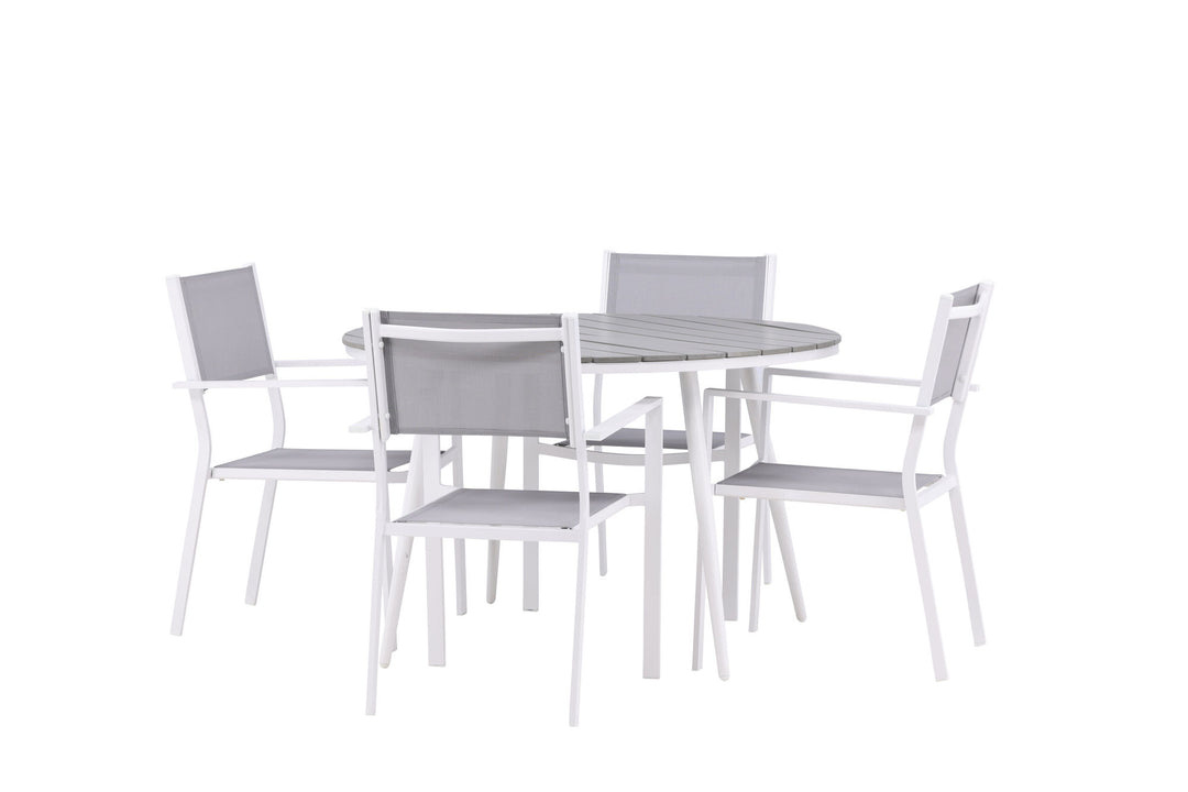 Venture Home Break - Dining Table Round- White / Grey - Alu / Aintwood - 120ø _1+ Copacabana Stacking Chair - White/Grey _4