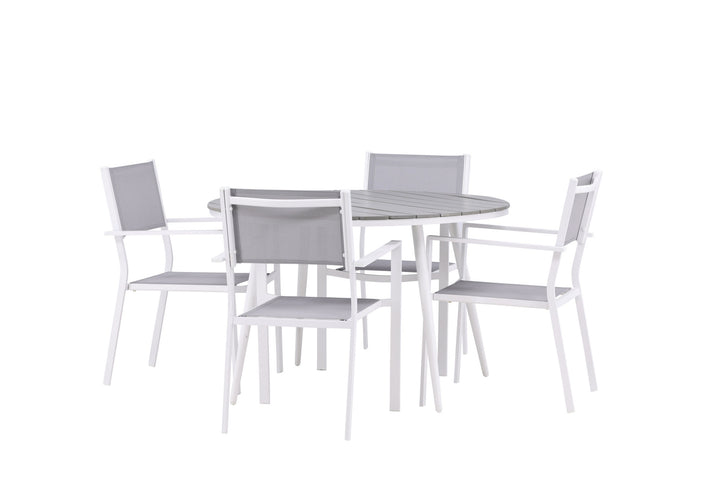Venture Home Break - Dining Table Round- White / Grey - Alu / Aintwood - 120ø _1+ Copacabana Stacking Chair - White/Grey _4
