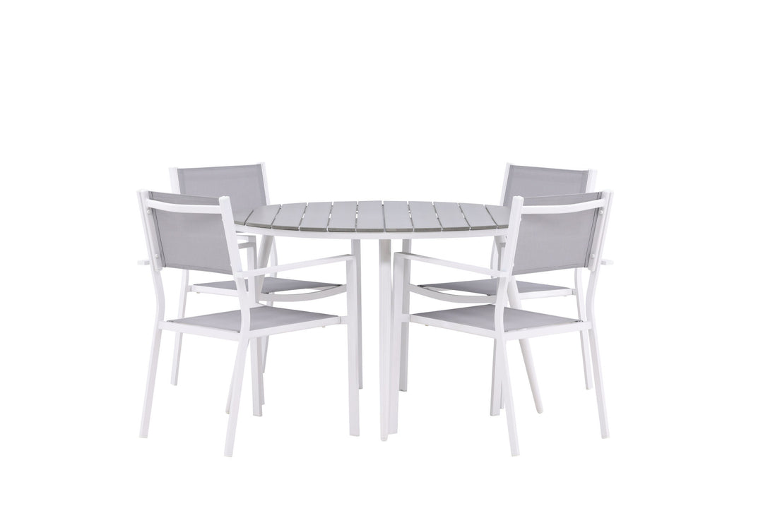 Venture Home Break - Dining Table Round- White / Grey - Alu / Aintwood - 120ø _1+ Copacabana Stacking Chair - White/Grey _4