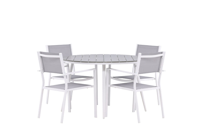 Venture Home Break - Dining Table Round- White / Grey - Alu / Aintwood - 120ø _1+ Copacabana Stacking Chair - White/Grey _4