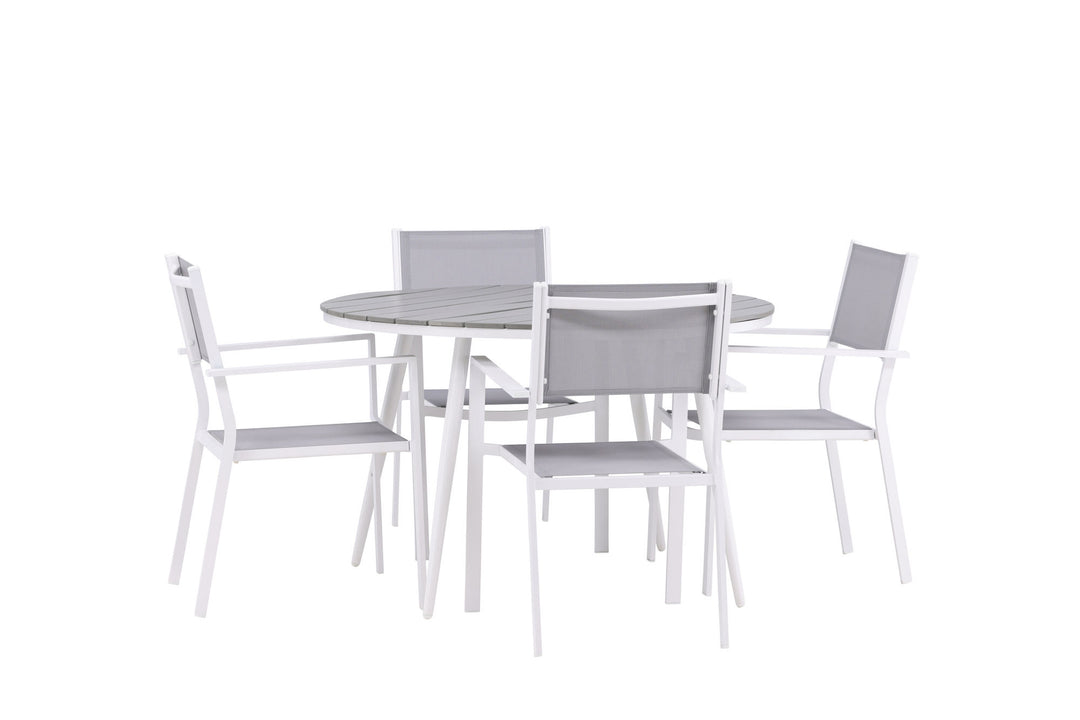 Venture Home Break - Dining Table Round- White / Grey - Alu / Aintwood - 120ø _1+ Copacabana Stacking Chair - White/Grey _4