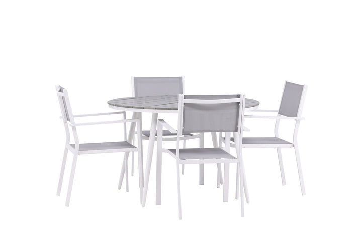 Venture Home Break - Dining Table Round- White / Grey - Alu / Aintwood - 120ø _1+ Copacabana Stacking Chair - White/Grey _4
