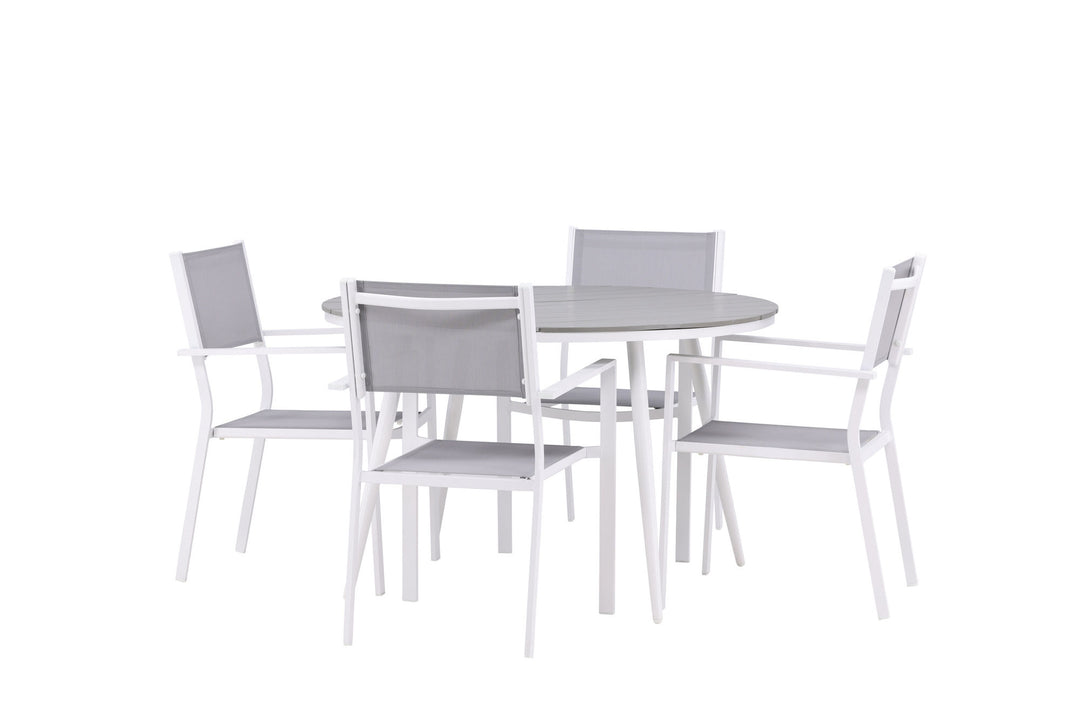 Venture Home Break - Dining Table Round- White / Grey - Alu / Aintwood - 120ø _1+ Copacabana Stacking Chair - White/Grey _4