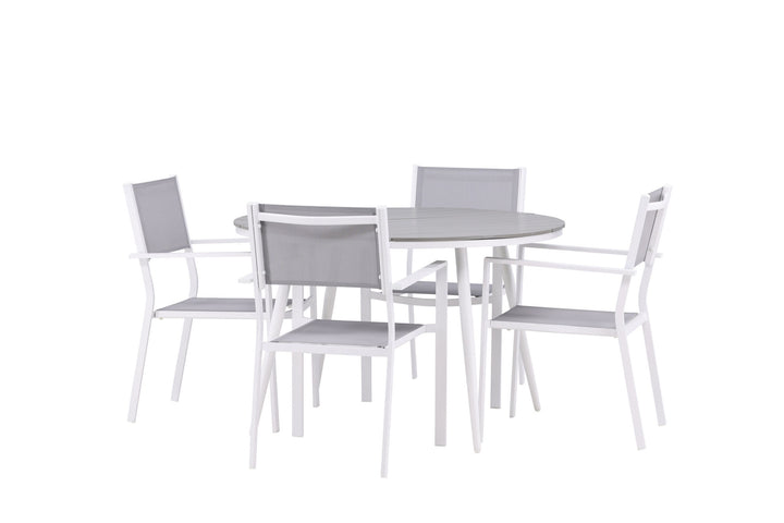 Venture Home Break - Dining Table Round- White / Grey - Alu / Aintwood - 120ø _1+ Copacabana Stacking Chair - White/Grey _4