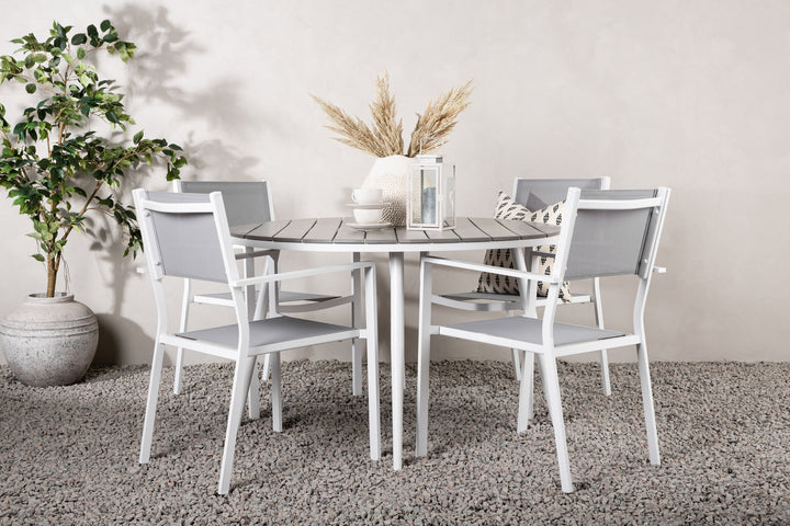 Venture Home Break - Dining Table Round- White / Grey - Alu / Aintwood - 120ø _1+ Copacabana Stacking Chair - White/Grey _4