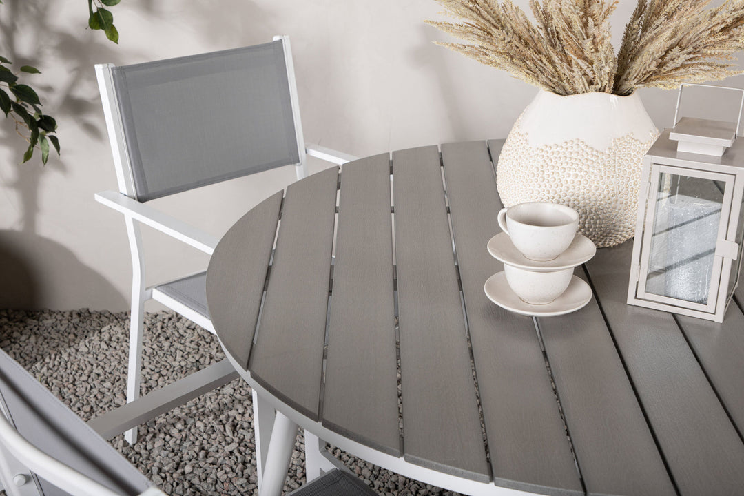 Venture Home Break - Dining Table Round- White / Grey - Alu / Aintwood - 120ø _1+ Copacabana Stacking Chair - White/Grey _4