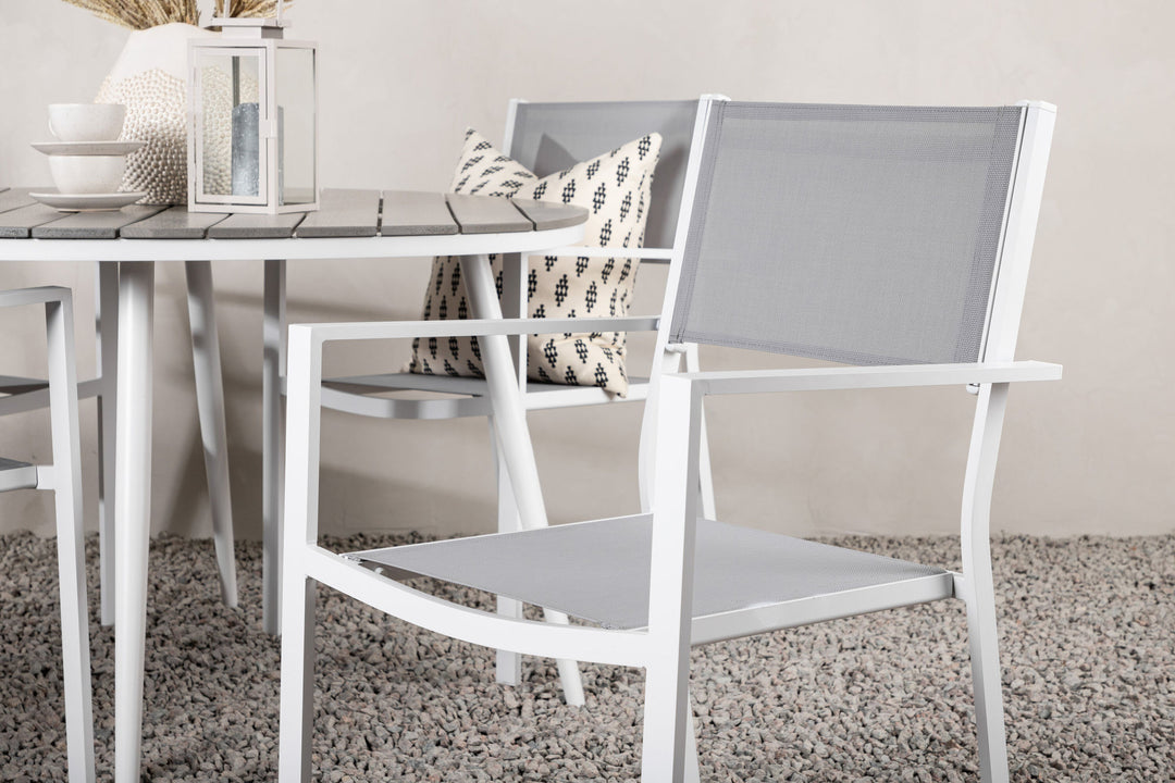 Venture Home Break - Dining Table Round- White / Grey - Alu / Aintwood - 120ø _1+ Copacabana Stacking Chair - White/Grey _4