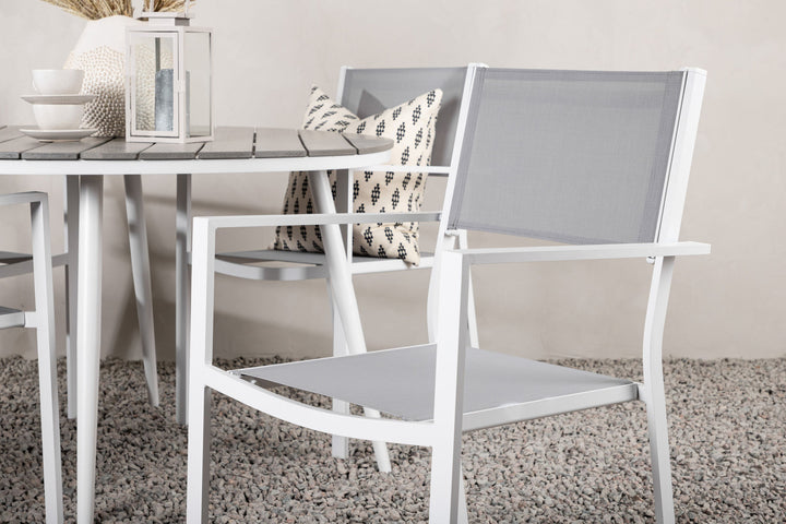 Venture Home Break - Dining Table Round- White / Grey - Alu / Aintwood - 120ø _1+ Copacabana Stacking Chair - White/Grey _4
