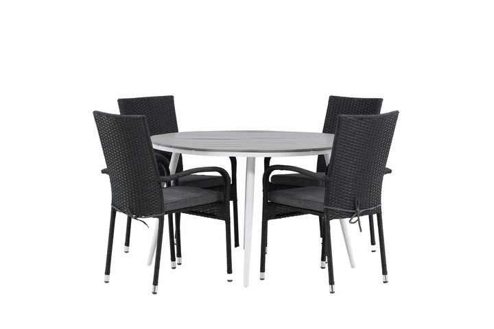 Venture Home Break - Dining Table Round- White / Grey - Alu / Aintwood - 120ø _1+ Anna Chair - Black _4